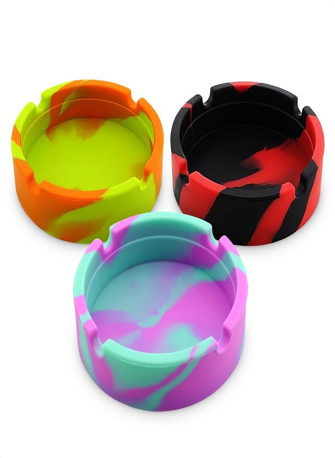 PIKTIME 3Pcs Rubber Ash Tray Outdoors - Multicolor Small Ashtray for Outside Patio, Temperature Resistant Ash Trays for Outside - Flexible & Easy to Clean Silicone Ashtray - Image 1